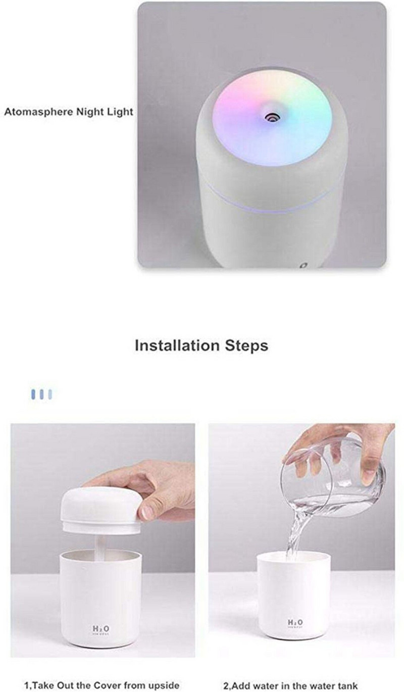 300ml Φορητός Mini Humidifier Cool Mist Humidifier With Night Light Air Humidifier Μεγάλος καθαριστής αέρα για διαχύτη αρώματος σπιτιού