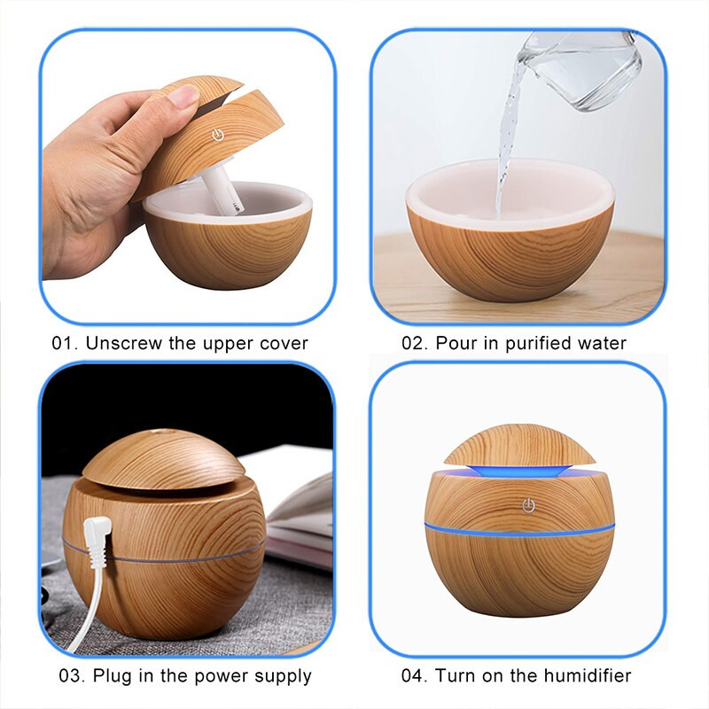 Humidifier Air Aroma Diffuser Wood Ultrasonic 130ML Air Humidifier Essential Oil Aromatherapy Cool Mist Maker για το σπίτι