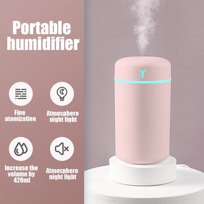 2022 Ultrasonic Mini Air Humidifier 420/250ML Aroma Essential Oil Diffuser for Home Car USB Fogger Mist Maker with LED Night Lamp