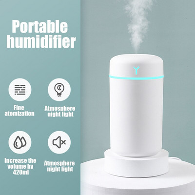 2022 Ultrasonic Mini Air Humidifier 420/250ML Aroma Essential Oil Diffuser for Home Car USB Fogger Mist Maker with LED Night Lamp