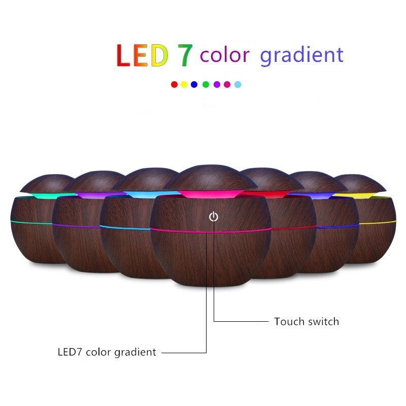 Electric Air Humidifier Essential Aroma Oil Diffuser Ultrasonic Wood Grain Humidifier USB Home Mini Mist Maker Light LED