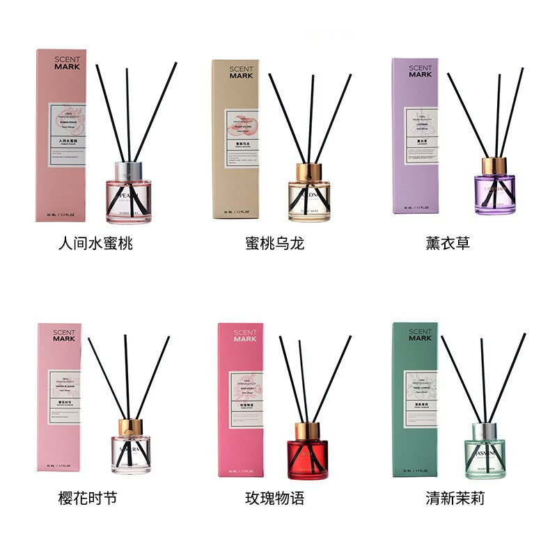 50ml Χονδρική Reed Diffuser Rose Story, Peach Oolong, Fresh Jasmine, Lavender, Sakura Blossom Drop Shipping