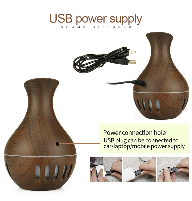 Elektromos aromadiffúzor USB aromaterápiás légpárásító mini faszemcsés illóolaj diffúzor Cool ködkészítő leddel otthonra