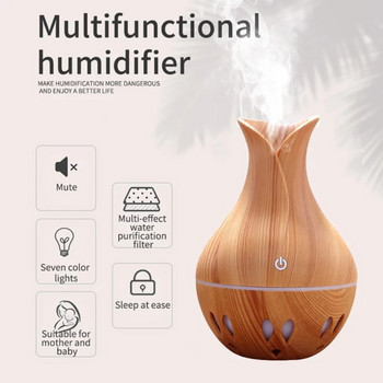 130ML Ultrasonic Air Spray Oil Diffuser Humidifier Aroma Air Conditioning Humidifier Wood Grain Purifier Spray 7 Colors Light