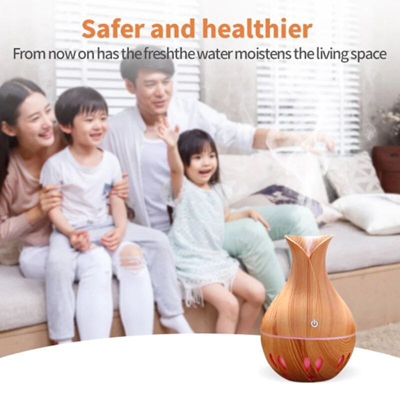 130ml Ultragarsinis oro purškiklis alyvos difuzorius drėkintuvas aromatinis oro kondicionierius drėkintuvas medienos grūdų valymo purškiklis 7 spalvų šviesus