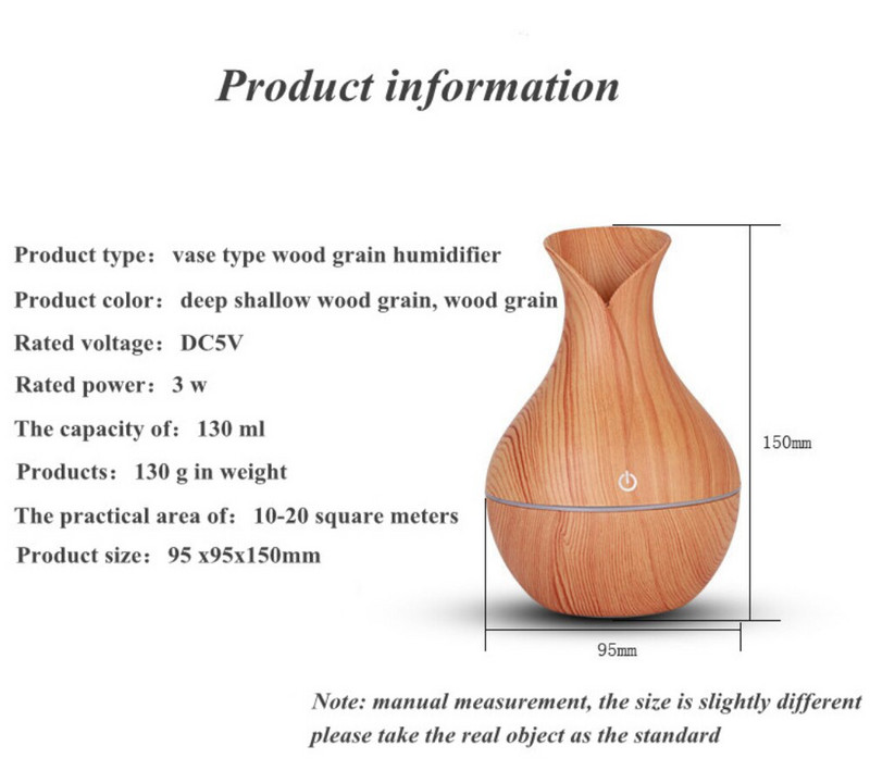 Alyvos difuzorius drėkintuvas Mini klasikinis medienos grūdų vaza Ultragarsinis vėsus oro drėkintuvas Eterinių aliejų difuzorius stalui