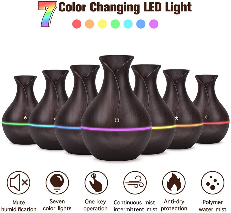 Alyvos difuzorius drėkintuvas Mini klasikinis medienos grūdų vaza Ultragarsinis vėsus oro drėkintuvas Eterinių aliejų difuzorius stalui