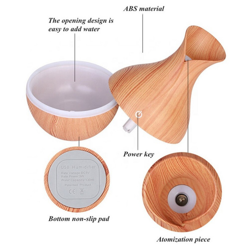 Alyvos difuzorius drėkintuvas Mini klasikinis medienos grūdų vaza Ultragarsinis vėsus oro drėkintuvas Eterinių aliejų difuzorius stalui