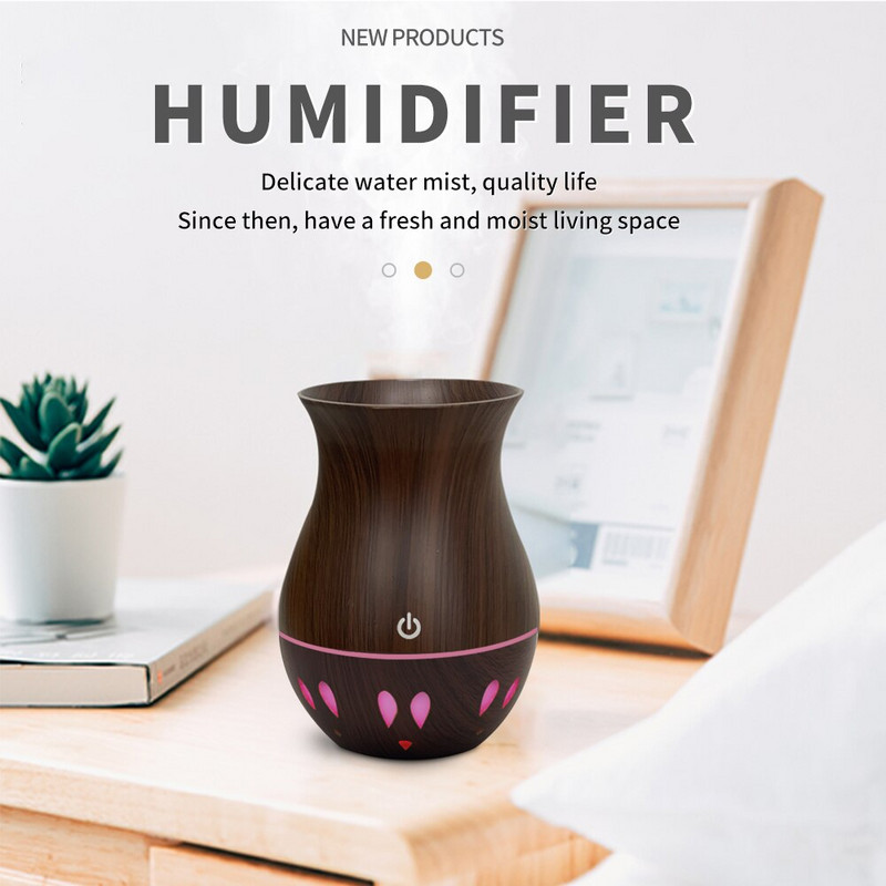 130ml Φορητός διαχύτης λαδιού USB αφής υγραντήρας ξύλου κόκκου 7 χρωμάτων Night Light Air Essential Oil Ultrasonic Humidifier Νέο