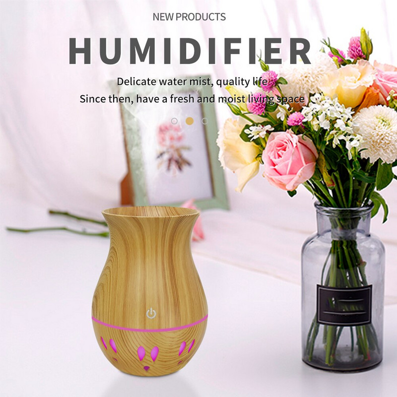 130ml Φορητός διαχύτης λαδιού USB αφής υγραντήρας ξύλου κόκκου 7 χρωμάτων Night Light Air Essential Oil Ultrasonic Humidifier Νέο