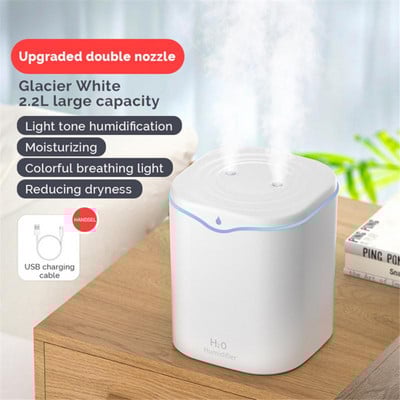 2,2L USB Air Humidifier Διπλή θύρα ψεκασμού αιθέριων ελαίων Aromatherapy Diffuser Mist Maker Fogger for Home Office