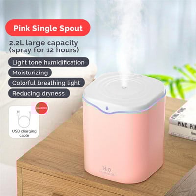 2,2L USB Air Humidifier Διπλή θύρα ψεκασμού αιθέριων ελαίων Aromatherapy Diffuser Mist Maker Fogger for Home Office
