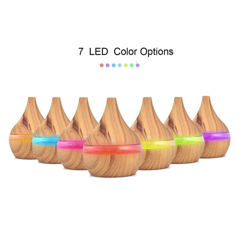 Electric Humidifier Aroma Oil Diffuser Essential Ultrasonic Wood Grain Air Humidifier Usb Mini Mist Maker Led Light 7colors 2022