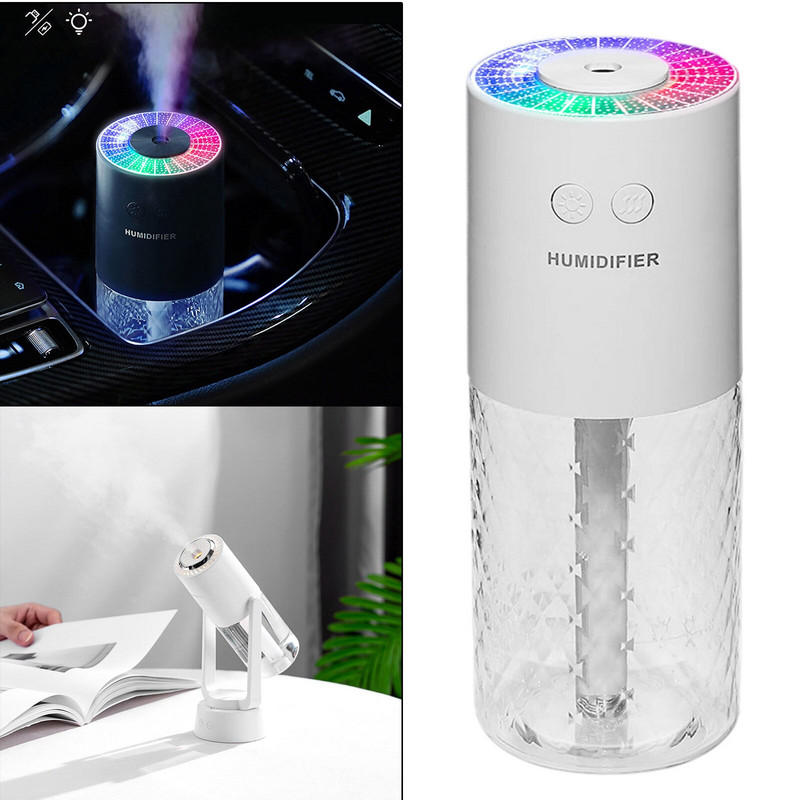 Mini párásító Whisper Csendes 500 mAh USB asztali párásító LED fénnyel, kis vezeték nélküli légpárásító beltéri autóirodákhoz