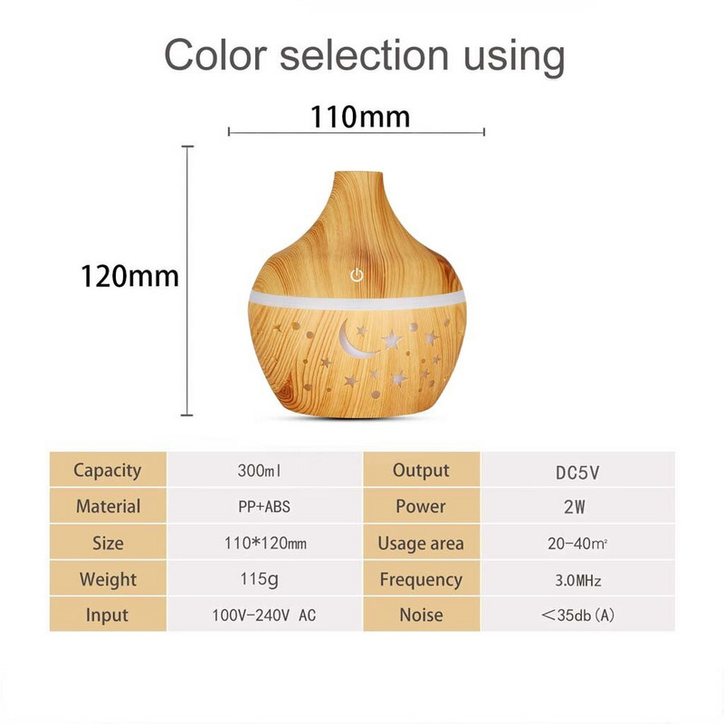 Umidificator de aer cu LED, 300 ML, umidificator cu ultrasunete colorat pentru aromă, difuzor de uleiuri esențiale, umidificator pentru aromoterapie, dropshipping