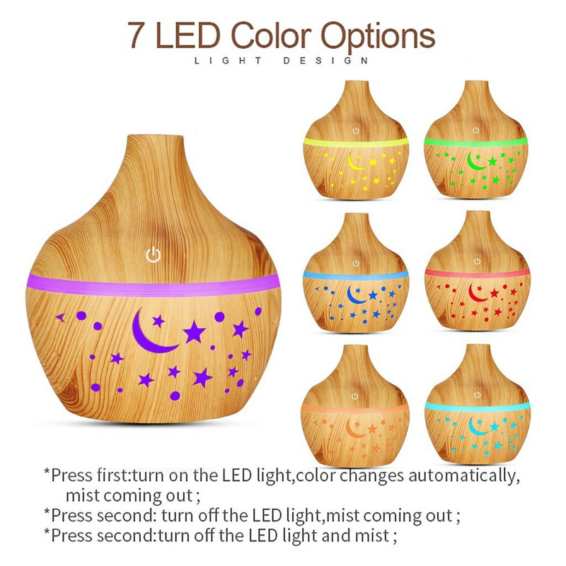 Umidificator de aer cu LED, 300 ML, umidificator cu ultrasunete colorat pentru aromă, difuzor de uleiuri esențiale, umidificator pentru aromoterapie, dropshipping