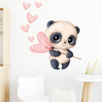 Χειροποίητη ζωγραφική Χαριτωμένο ασπρόμαυρο Panda Animal Ροζ Καρδιά Αυτοκόλλητα τοίχου για Παιδικό Δωμάτιο Βρεφικό Δωμάτιο Αυτοκόλλητα τοίχου Σπίτι Διακοσμητικές Τοιχογραφίες pvc