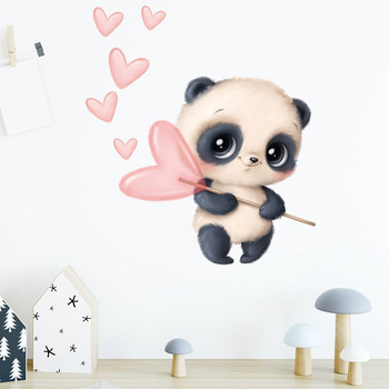 Χειροποίητη ζωγραφική Χαριτωμένο ασπρόμαυρο Panda Animal Ροζ Καρδιά Αυτοκόλλητα τοίχου για Παιδικό Δωμάτιο Βρεφικό Δωμάτιο Αυτοκόλλητα τοίχου Σπίτι Διακοσμητικές Τοιχογραφίες pvc