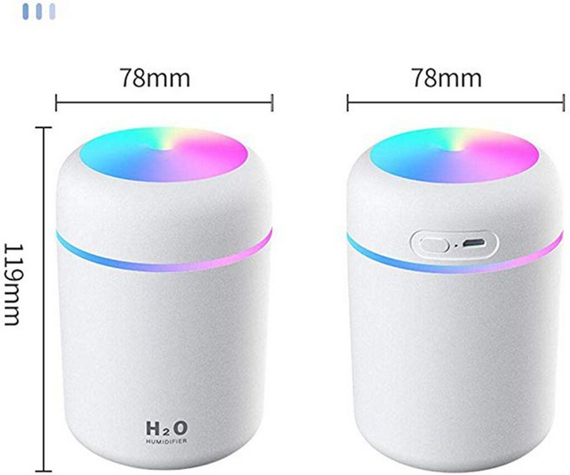 Légpárásító Ultrahangos Aroma Illóolaj Diffúzor 300ml USB Cool Mist Maker Aromaterápia Színes lámpával otthoni autóhoz