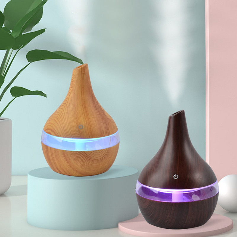 300ml Usb υγραντήρας αέρα Ηλεκτρικός διαχύτης αρώματος Mist Wood Grain Oil Aromatherapy Mini Have Light For Car Home Office Χονδρική