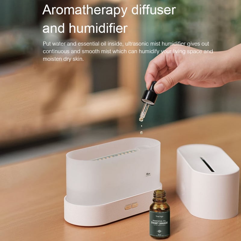 USB imitacinė liepsnos naktinė lemputė su 200 ml vandens rezervuaro drėkintuvo aromato difuzoriumi, skirta namų biuro miegamojo atmosferos stalinei lempai