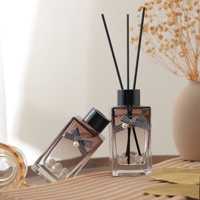 1 τεμ 120ml Διαχύτη καλαμιού με φιόγκο και μαργαριτάρι Μαύρο καλάμι ραβδιά Rose Sweet Peach Westin White Tea Gardenia English Pear Fressia