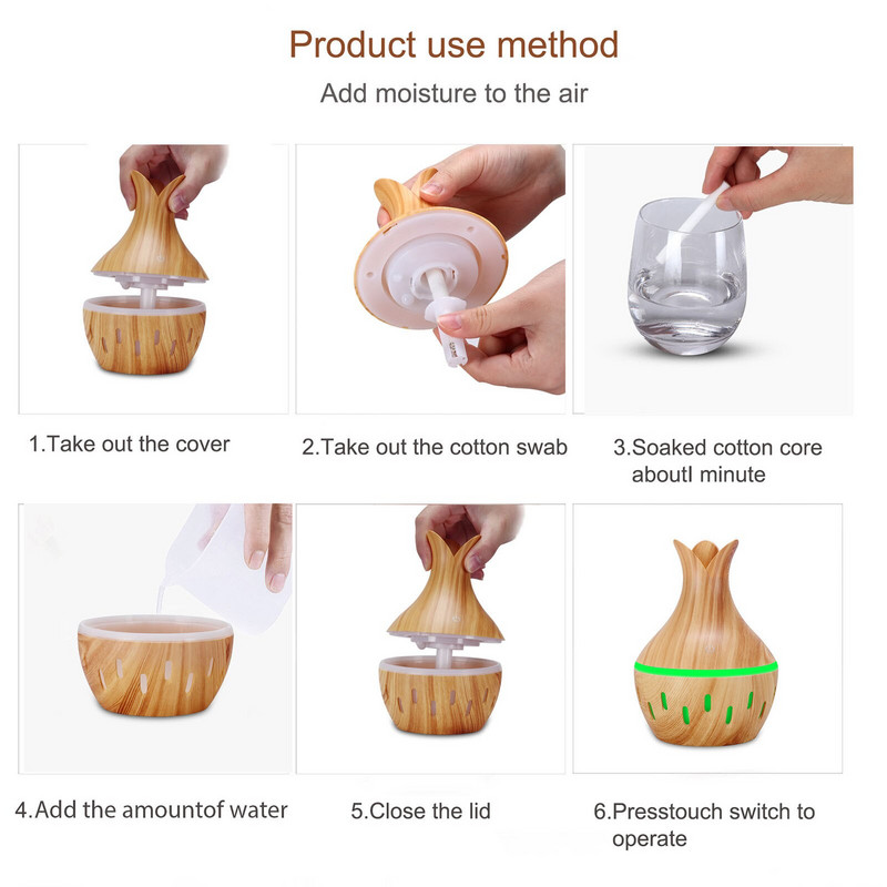 Electric Air Humidifier Essential Aroma Oil Diffuser Ultrasonic Wood Grain Humidifier Usb Home Mini Mist Maker Led Light Hotsale