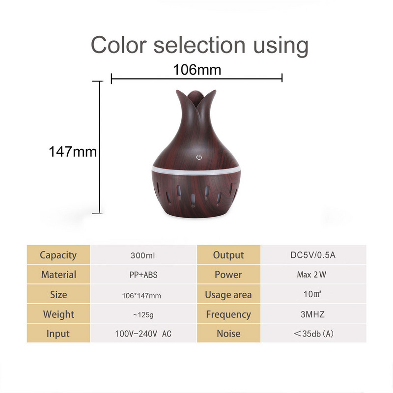Electric Air Humidifier Essential Aroma Oil Diffuser Ultrasonic Wood Grain Humidifier Usb Home Mini Mist Maker Led Light Hotsale