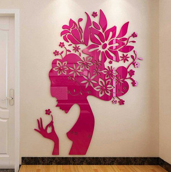 3D акрилна декорация стикер за стена Bloom Multi-Pieces Flower Woman Pattern Направи си сам плакат за стена Сватбен домашен декор Спалня Wallstick