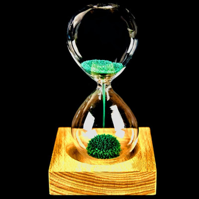 Декорация на пясъчен часовник за дома Желязо на прах Пясък Желязо Цъфтящо стъкло Магнитен пясъчен часовник 13,5 * 5,5 см Дървена дървена седалка Подаръци Подаръци