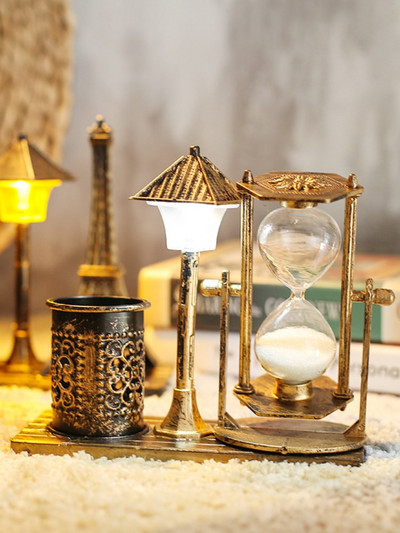 Ретро пясъчен часовник, малка нощна лампа, креативен носталгичен държач за писалка, плаващи пясъци, декорация на работния плот, подарък, търговия на едро