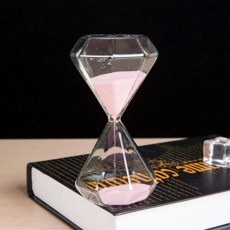 Clepsidra de 15 minute Instrumente de cronometru din sticlă cu diamant Ceas de nisip transparent pentru birou Masă Cronometru decorativ de nisip pentru copii și adulți