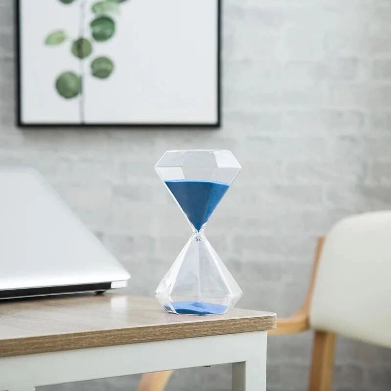 Clepsidra de 15 minute Instrumente de cronometru din sticlă cu diamant Ceas de nisip transparent pentru birou Masă Cronometru decorativ de nisip pentru copii și adulți