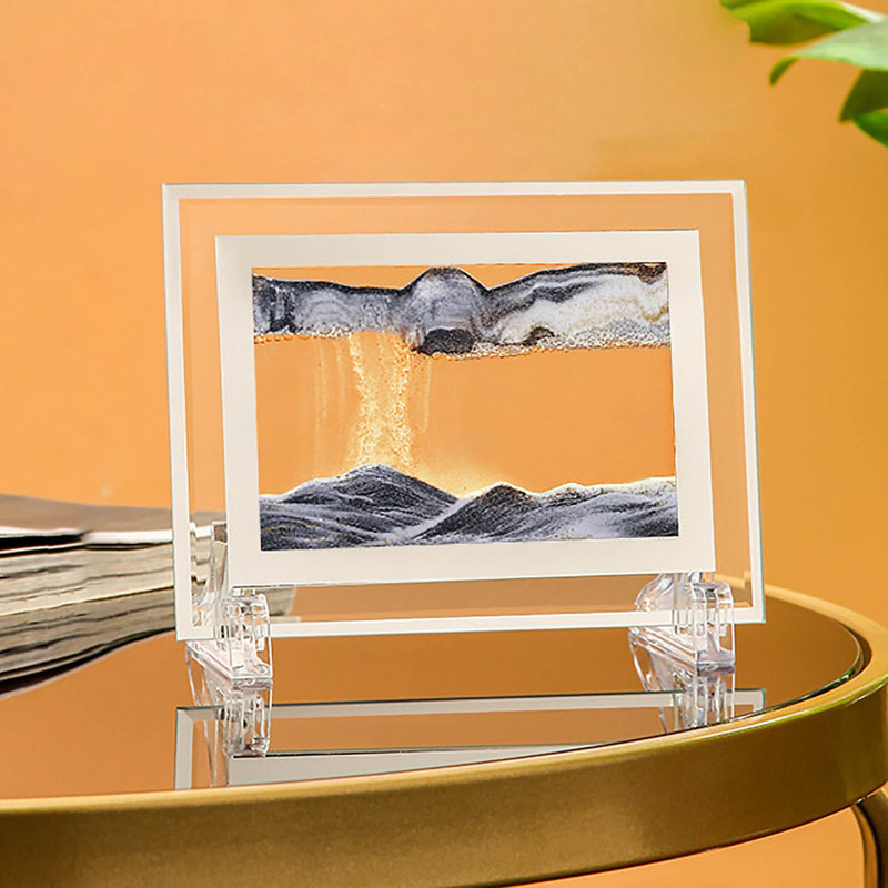 3D stiklas smėlio peizažas smėlio laikrodis judantis smėlis meno paveikslas stačiakampis stiklo papuošalai darbalaukio dekoravimas greito smėlio tapyba Namų dekoras