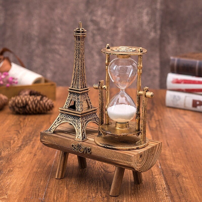 Kreatív ajándékok Retro Eiffel-torony homokóra dekorációs dísz asztalon Egyszerű modern otthoni tanulmány fa inga homok időzítő