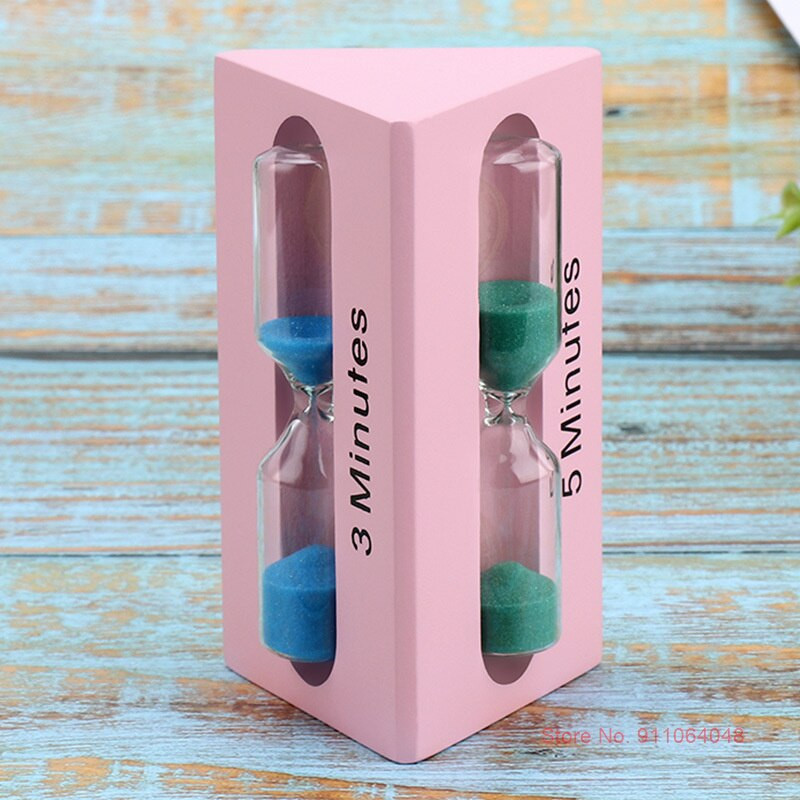 3 az 1-ben Nordic Decor Háromszög alakú fa üveg homokóra 3 perc időzítő gyerekeknek fogkefe időzítő tantermi asztali óra homoküveg