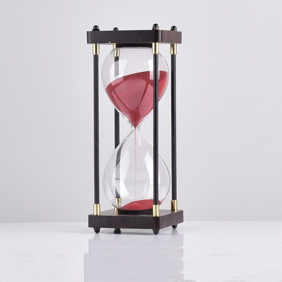 Clepsidra din sticlă cu fund pătrat din lemn Cronometru 30 de minute Ornamente interesante pentru casă Sticlă de nisip Contor de ore de bucătărie Ceas de nisip albastru