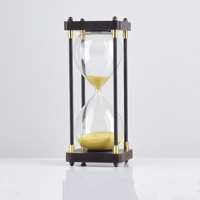 Clepsidra din sticlă cu fund pătrat din lemn Cronometru 30 de minute Ornamente interesante pentru casă Sticlă de nisip Contor de ore de bucătărie Ceas de nisip albastru