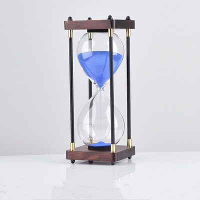 Clepsidra din sticlă cu fund pătrat din lemn Cronometru 30 de minute Ornamente interesante pentru casă Sticlă de nisip Contor de ore de bucătărie Ceas de nisip albastru