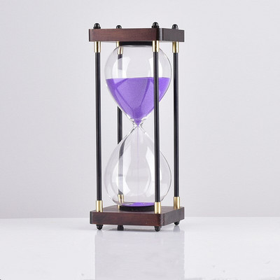 Clepsidra din sticlă cu fund pătrat din lemn Cronometru 30 de minute Ornamente interesante pentru casă Sticlă de nisip Contor de ore de bucătărie Ceas de nisip albastru