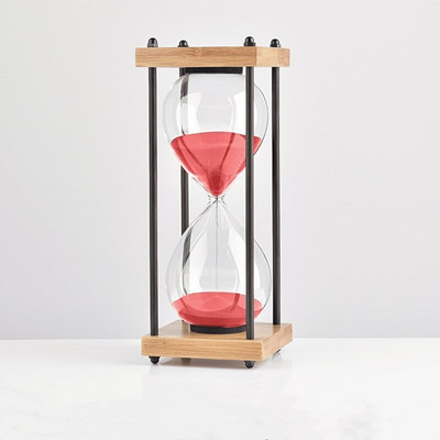 Clepsidra din sticlă cu fund pătrat din lemn Cronometru 30 de minute Ornamente interesante pentru casă Sticlă de nisip Contor de ore de bucătărie Ceas de nisip albastru