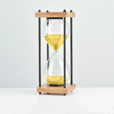 Clepsidra din sticlă cu fund pătrat din lemn Cronometru 30 de minute Ornamente interesante pentru casă Sticlă de nisip Contor de ore de bucătărie Ceas de nisip albastru