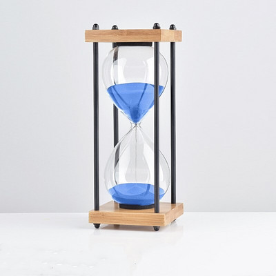 Clepsidra din sticlă cu fund pătrat din lemn Cronometru 30 de minute Ornamente interesante pentru casă Sticlă de nisip Contor de ore de bucătărie Ceas de nisip albastru
