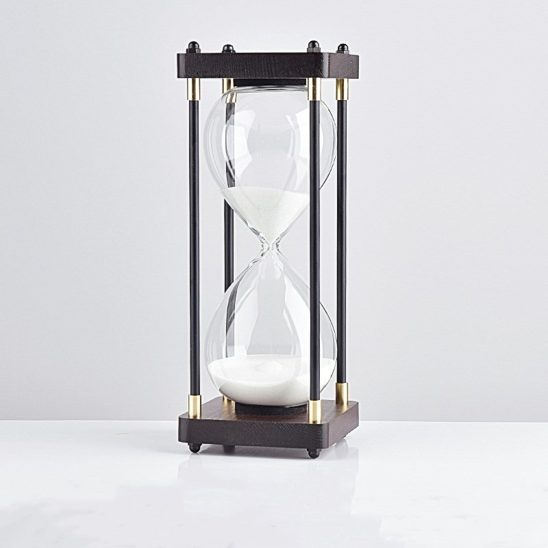 Clepsidra din sticlă cu fund pătrat din lemn Cronometru 30 de minute Ornamente interesante pentru casă Sticlă de nisip Contor de ore de bucătărie Ceas de nisip albastru