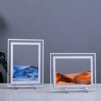 LBER Moving Sand Κορνίζα Liquid Landscape Painting Γυάλινα στολίδια γραφείου φωτογραφιών 3D Vision Flowing Sand Painting