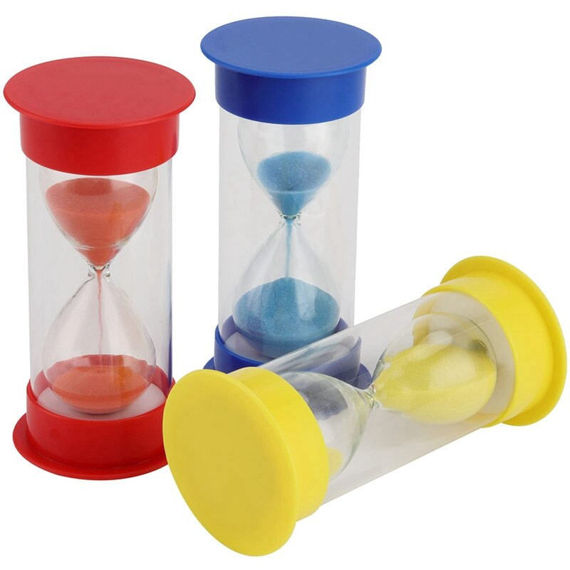 6 darab 1 perc / 3 perc / 5 perc Sandglass időzítő Színes homoküveg időzítő Válogatott színek műanyag homokóra időzítő