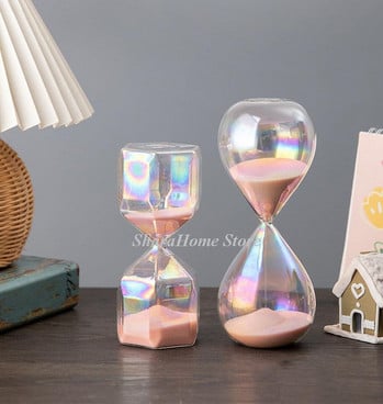 Rainbow Glass Στιγμιαία κλεψύδρα για παιδιά 30 λεπτά Χρονοδιακόπτης Ροζ ρολόι με άμμο Βρεφικό δωμάτιο Διακόσμηση επιφάνειας εργασίας Sandglass Αξεσουάρ γάμου