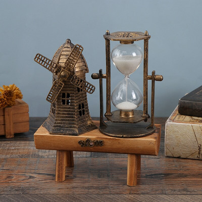 Retro ornamentas Švyturys Smėlio laikrodis Ornamentas europietiško stiliaus šviečiančios gatvės lempos dekoracijos medinės bazės vėjo malūnėlis smėlio laikrodis