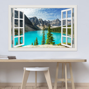 Μοντέρνο 3D Large Decal Τοπίο αυτοκόλλητο τοίχου Snow Mountain Lake Nature Πλαίσιο παραθύρου με θέα Vinyl Διακόσμηση σπιτιού Σαλόνι Υπνοδωμάτιο