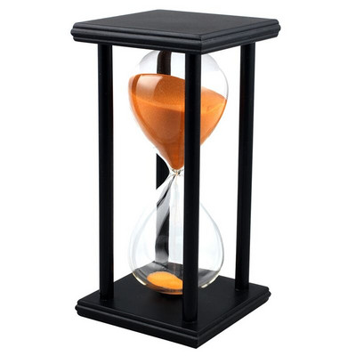 Krāsas! 60 min koka smilšu smilšu pulksteņa smilšu pulksteņa taimera pulksteņa dekors unikāls dāvanas veids: 60 min melns rāmis oranžas smiltis